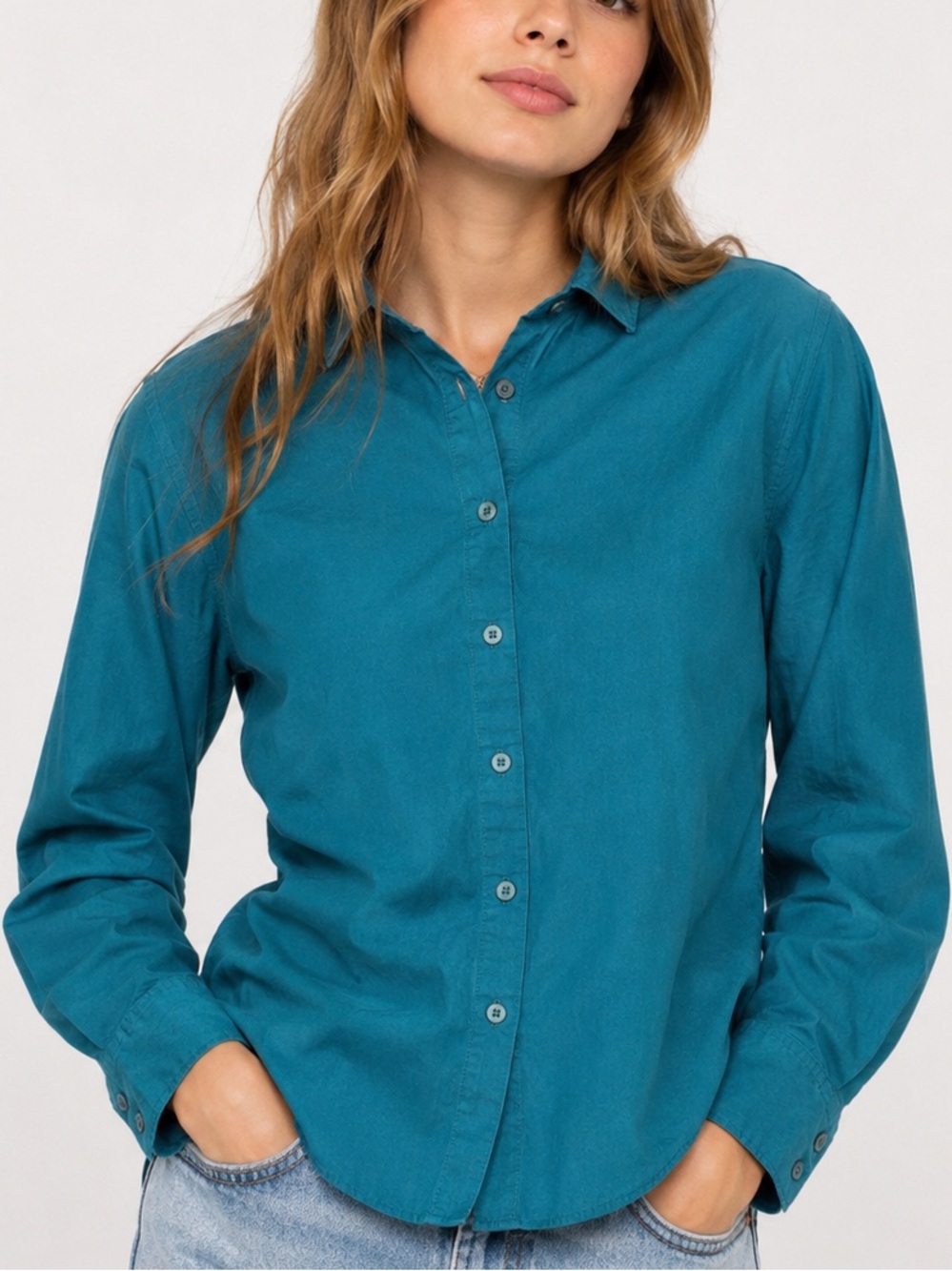 Diane Von Furstenberg Button Down Shirt Long Sleeve Teal Blue Vintage Size 12